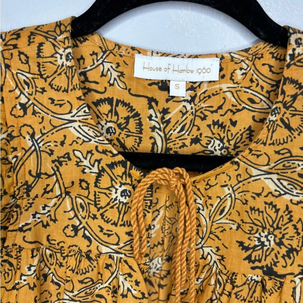House of Harlow 1960 women’s marigold ruffle sleeve vintage print top size small - Picture 2 of 5